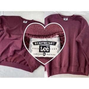 Vintage 90s Blank Crewneck Sweatshirt Boxy Lee Heavyweight Mens XL Burgundy USA